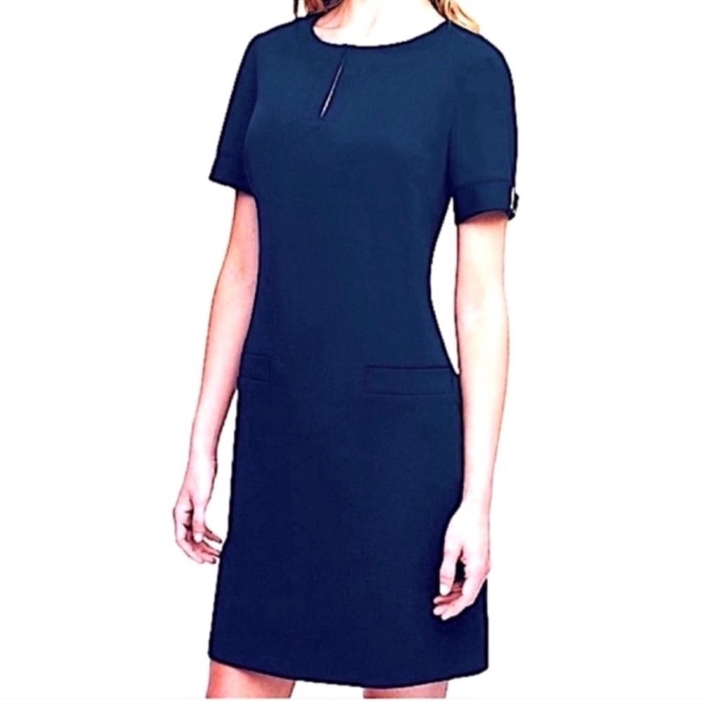 NEW Tommy Hilfiger Short Sleeve Dress Buckle Detail Faux Pockets Blue Size 2